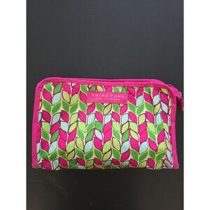 Y2K  Trina Turk for Clinique makeup cosmetic bag Pink Blue Green Leaf Design Zip